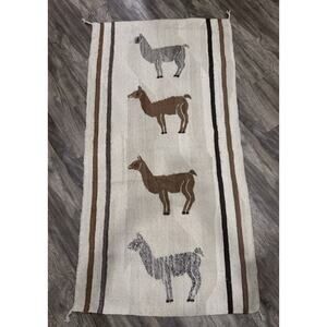 Vintage Woven Wool Handmade Llama Throw Rug Neutral Colors